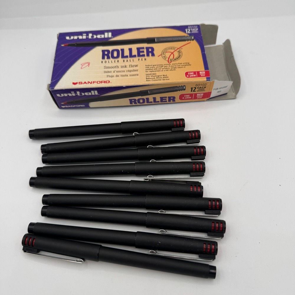 Uni-ball Sanford Roller Ball Pens Red Ink Fine 0.3mm 10 Count 60102 Vintage